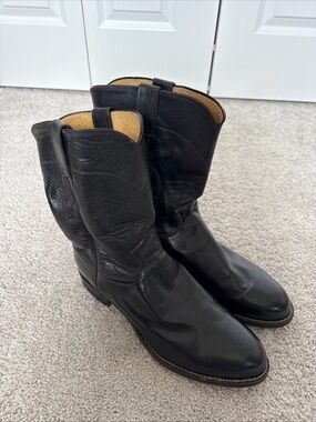 Justin Jackson 10" Roper Cowboy Boots Style 3133 Size 10.5 D Black Made in U.S.A